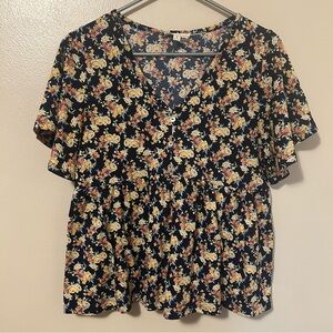 Full Circle Trends Navy Floral Print Babydoll Top